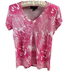 Josephine Sport Ladies Vneck Pullover Top, Size Petite Small, Pink and White
